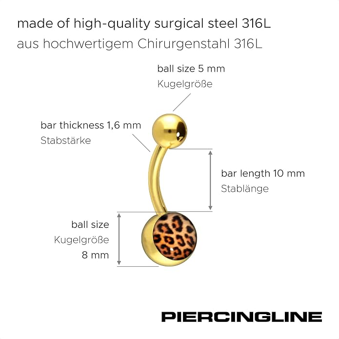 PIERCINGLINE Belly Button Piercing Leopard print surgical steel skin-safe
