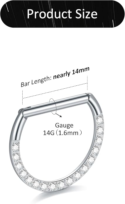 Oveta Titanium D Shaped Nipple Rings 14G for Nipple Piercing Jewelry Higned Segment Clicker Ring Hoops 11mm 12mm 14mm for Women Men, Silver Gold Black, 2PCS