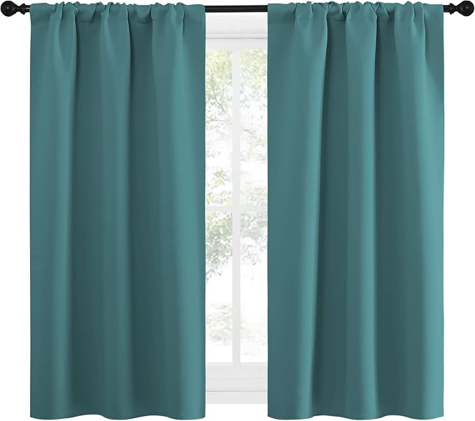 NICETOWN Kitchen Curtains Blackout Drapes & Curtains, Energy Smart Window Treatment Curtain Panels for Bedroom (Sea Teal, 34 in x 54 in (W x L), Set of 2)