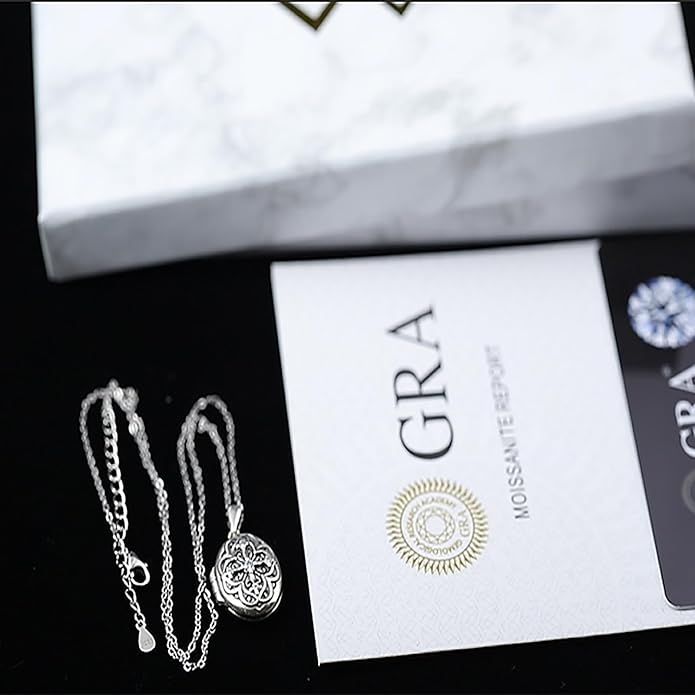 Oval Moissanite Locket Necklace for Women - 925 Sterling Silver Locket Pendant with Photo Vintage Moissanite Lockets Necklace Holds Pictures Engraved “Always with You ”Memorial Jewelry Gift for Mom Daughter