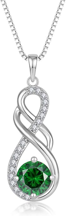 Gemstone Infinity Pendant Necklaces for Women, S925 Sterling Silver Round cut Zircon Necklace Birthstone Jewelry Gift for Her