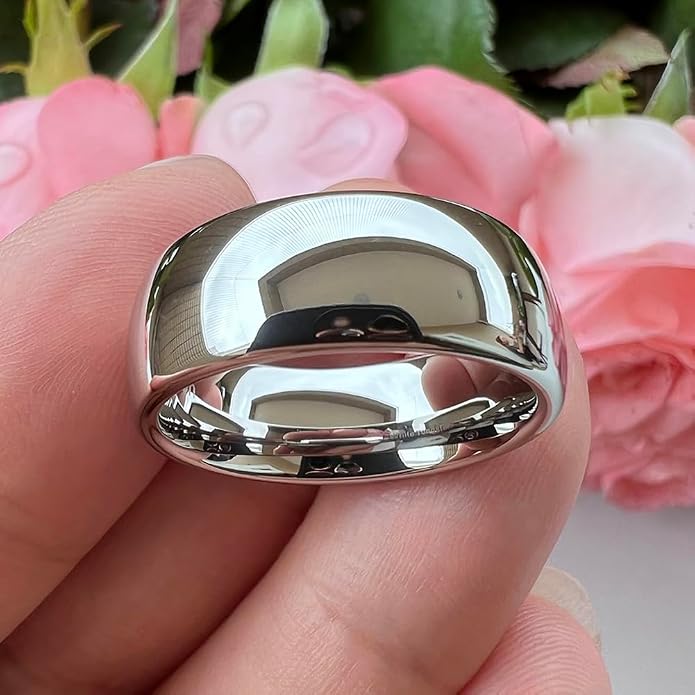TUTISS 4mm 6mm 8mm 10mm Silver/Gold/White Tungsten Rings for Men Women Couple Fashion Jewelry Anniversary Engagement Wedding Bands Domed Polished I Love You Engraved Comfort Fit