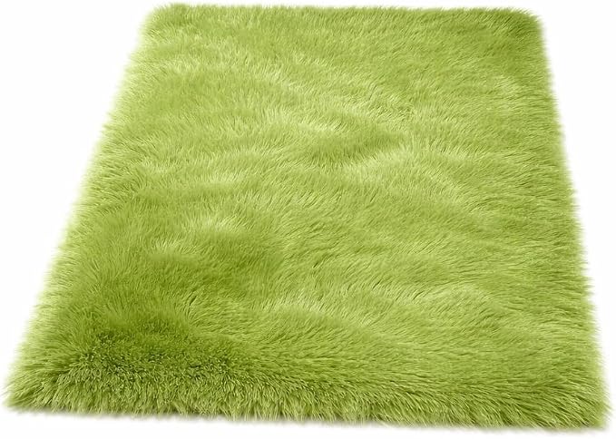 Goolela Lime Green Fluffy Fur Rug 3x5 for Bedroom Playroom Bedside Fuzzy Furry Faux Sheepskin Rug Shag Décor Rectangle