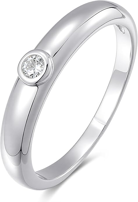 LEMON GRASS Bezel Set Round CZ Thin Dome Ring | Minimalist Stacking Band Signet Ring in Gold