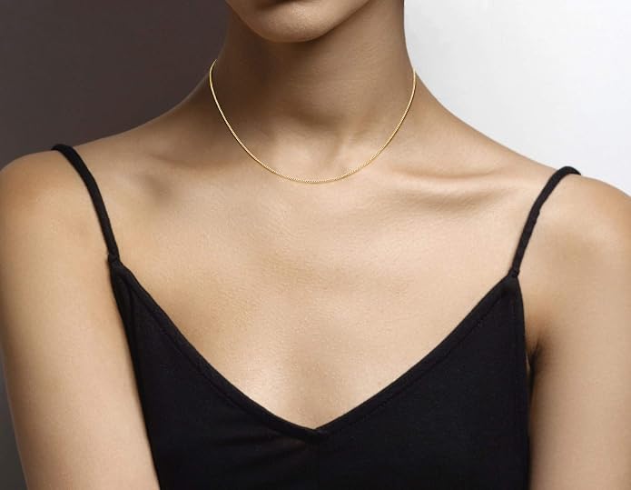Miabella Italian 925 Sterling Silver or 18K Gold Plated 925 Sterling Silver Thin 1mm Box Chain Necklace for Women, Made in Italy