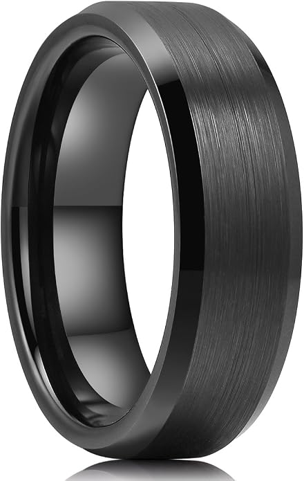 King Will Tungsten Men's Wedding Ring - Available in 6mm to 10mm, Black/Silver, Matte Finish, Beveled Polished Edge, Comfort Fit