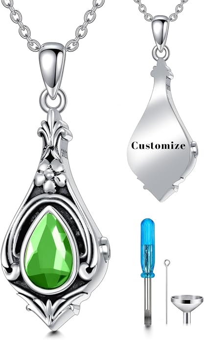 Seiyang Urn Necklace for Ashes 925 Sterling Silver with Birthstone Cremation Jewelry Keepsake Ashes Pendant Necklace Memorial Jewelry for Women Loved One