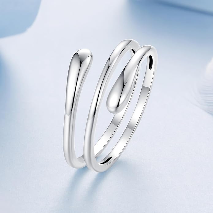 MUNDELL 925 Sterling Silver Simple Multi-layer Leaf Adjustable Ring Green Lucky Leaves Statement Ring for Women Promise Ring Fine Jewelry