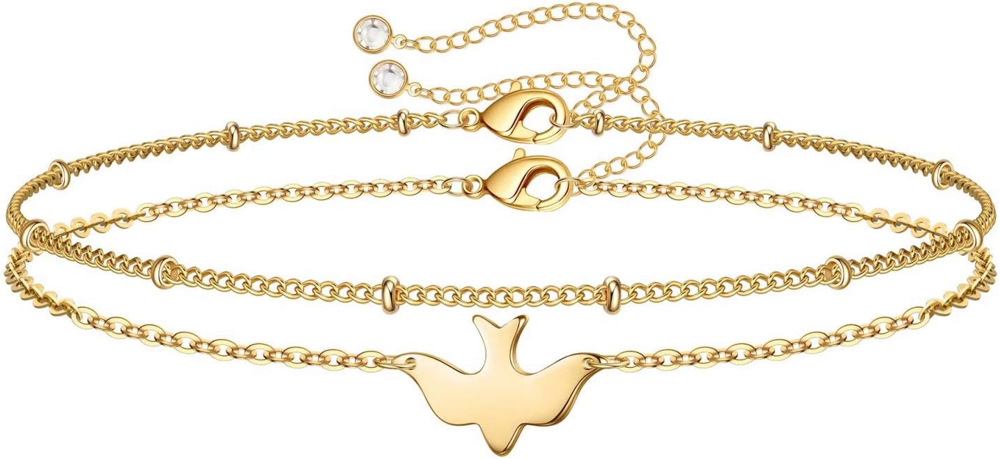 Dainty Gold Bracelets for Women, 14K Gold Plated Adjustable Layered Beads Bracelet Cute Evil Eye Oval Chain Pearl Bar Turtle Gold Bracelets for Women Jewelry
