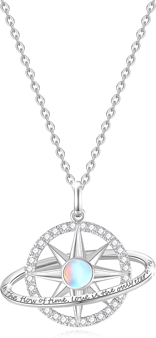 FANCIME Stellar Promise Birthstone Necklace for Women White Gold Plated Sterling Silver Planet Star Pendant Fine Jewelry Anniversary Birthday Mothers Day Gifts for Women Wife Friend Her