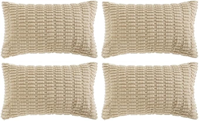Fancy Homi 4 Packs Decorative Throw Pillow Covers for Living Room Couch Bed, Modern Farmhouse Boho Home Décor Accent Cushion Case, 24" x 16", Tan