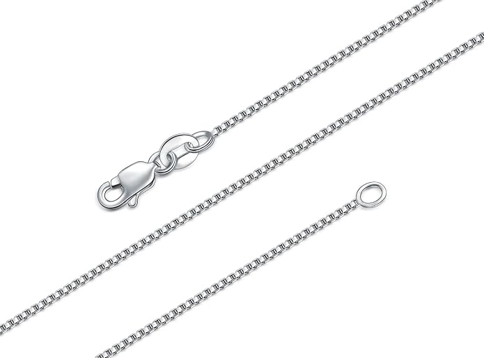 BORUO 925 Sterling Silver Box Chain Necklace | Waterproof 14K Gold Plated Box Chain | 1mm 1.5mm Solid Italian Nickel-Free Necklace Lobster Claw Clasp 14-30 Inch