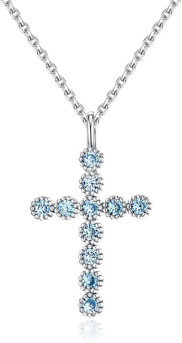 925 Sterling Silver 18 inch Birthstone Cross Pendant Necklace for Women Men