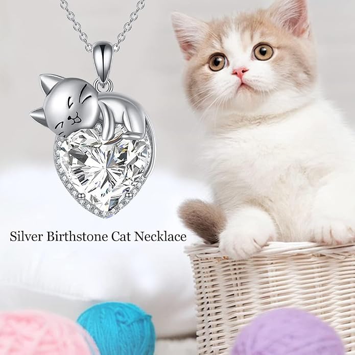 Cat Necklace Sterling Silver Cat Zircon Pendant Gothic Jewelry for Women Animal Lovers Gifts