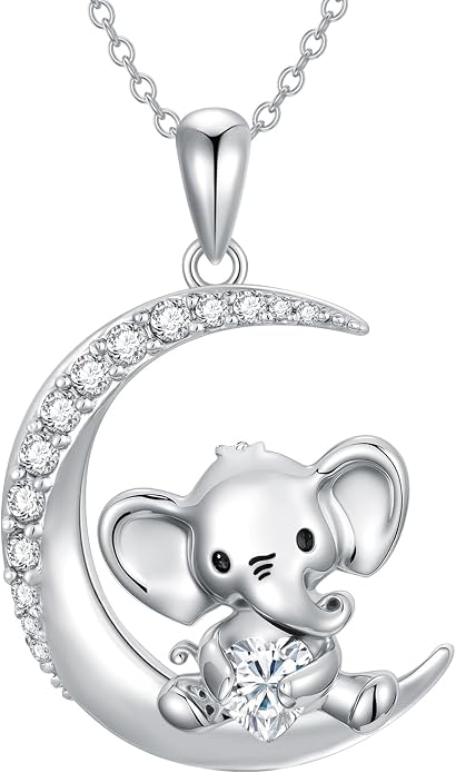 PROESS Animal Birthstone Necklace 925 Sterling Silver Otter/Axolotl/Hippo/Elephant/Dachshund/Monkey/Red Panda Pendant Necklace Animal Birthstone Jewelry Gifts for Women