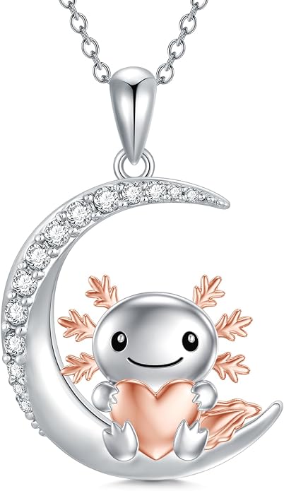 PROESS Animal Birthstone Necklace 925 Sterling Silver Otter/Axolotl/Hippo/Elephant/Dachshund/Monkey/Red Panda Pendant Necklace Animal Birthstone Jewelry Gifts for Women