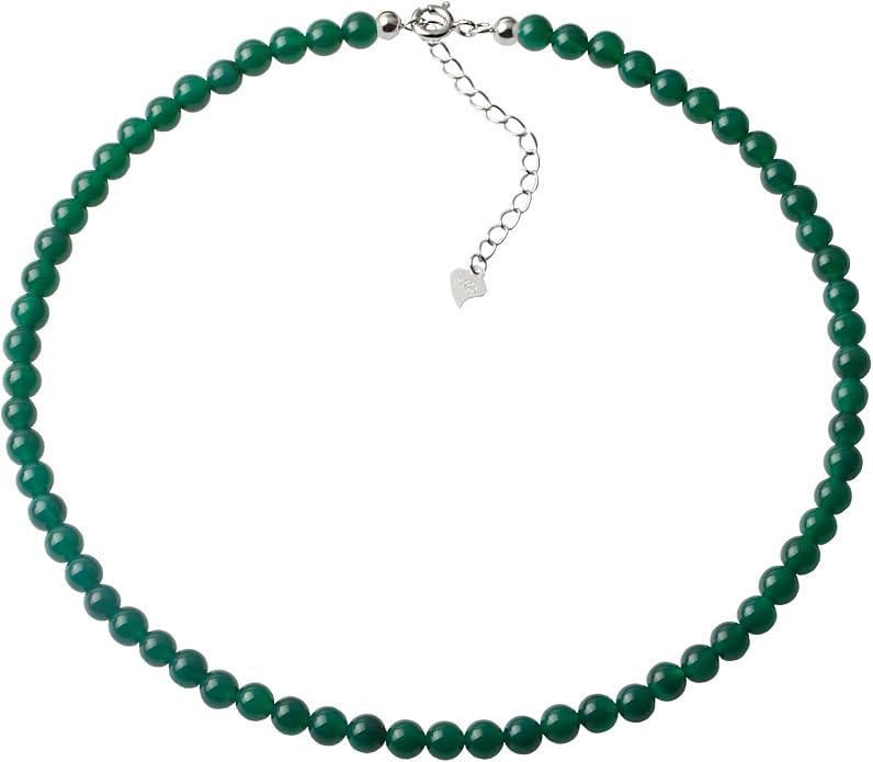 Kakikaki Natural Agate Choker Necklace Sterling Silver Round Beads Strand Necklace for Women