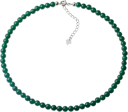 Kakikaki Natural Agate Choker Necklace Sterling Silver Round Beads Strand Necklace for Women