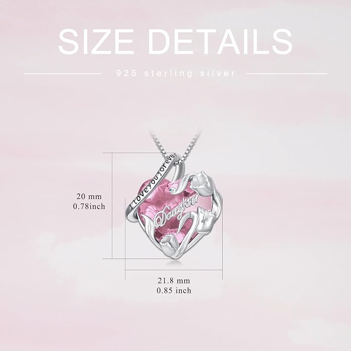 PROESS S925 Sterling Silver Daughter Heart Pendant Necklace from Dad Mom I Love You Forever Jewelry