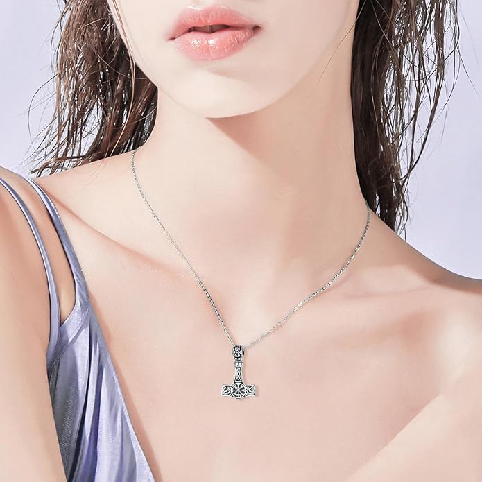 VONALA Gothic Necklace 925 Sterling Silver Punk Dagger/Thor Hammer/Arrowhead Wolf/Lion/Tree of Life Urn Pendant Necklace Viking Amulet Pagan Jewelry Gifts for Women Men Unsex