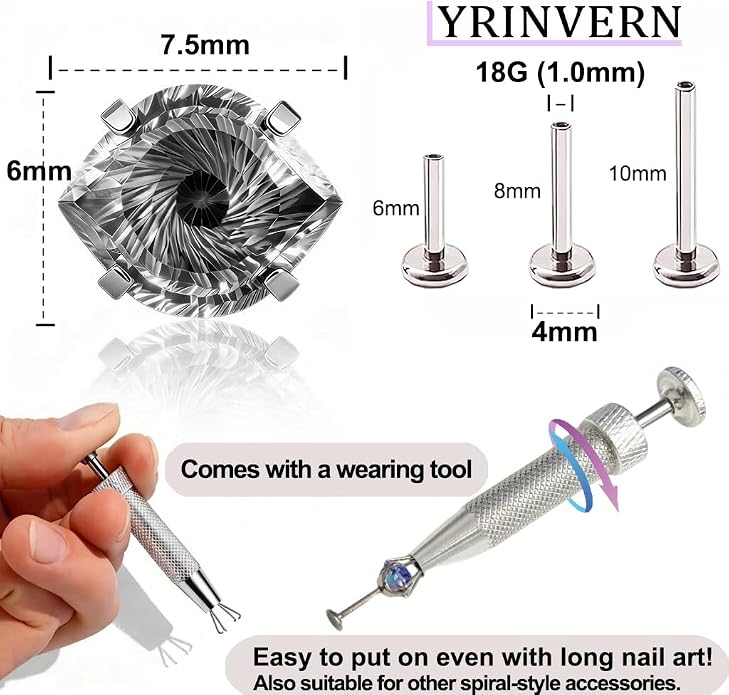 Flat Back Titanium Stud Earrings, Hypoallergenic G23 Titanium Eye Cut Cubic Zirconia Piercing,Eyebrow Versatile Labret Lip Cartilage Helix Sleeper 18G Punk style Jewelry for Women Men