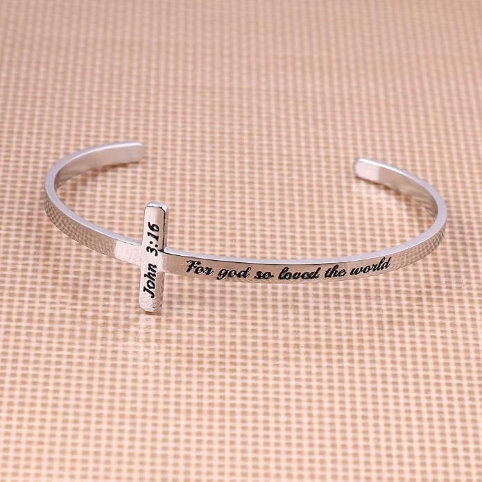 M MOOHAM Cross Bracelet - Christian Gifts for Mom Daughter Friends Teacher Women - Engraved Quote Religious Cuff Bangle Bible Verse Confirmation Baptism Gifts