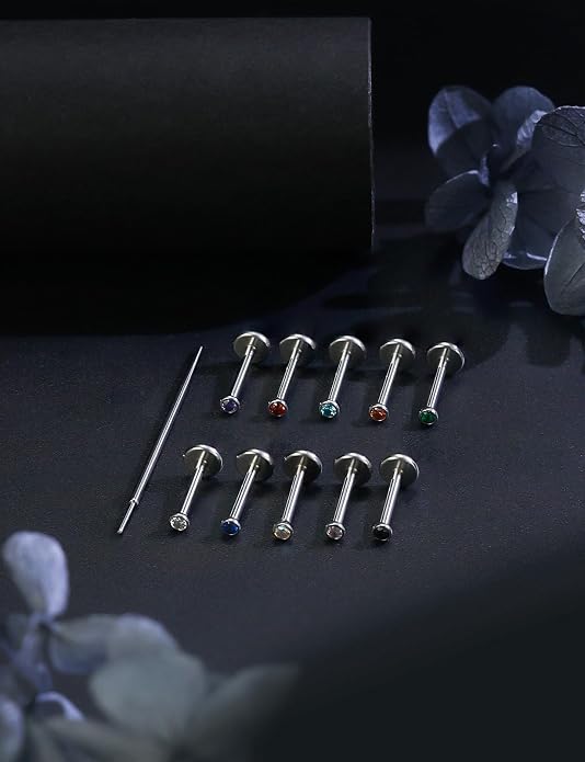 20G 18G 16G Astm F136 Titanium Threadless Flat Back Earrings Nose Studs Tragus Helix Conch Cartilage Lobe Earrings Medusa Labret Snake Bite Monroe Lip Ring Piercing Jewelry For Women Men