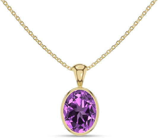 Natural Amethyst Pendant Necklaces for Women in Sterling Silver/18K Yellow Gold/Rose Gold Vermeil, February Birthstone Jewelry Gifts for Her Birthday, Anniversary (Oval, Pear, Round)
