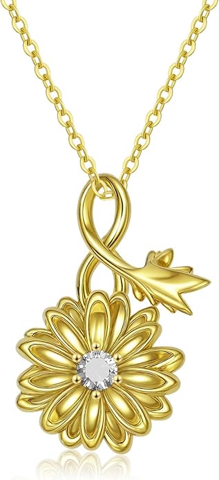 Birth Flower Birthstone Necklace for Women: Solid 925 Sterling Silver 14K Gold Plated Hypoallergenic Non-tarnish, Birth Month Flower Necklace Personalized Birthday Gifts for Wife Girlfriend Daughter
