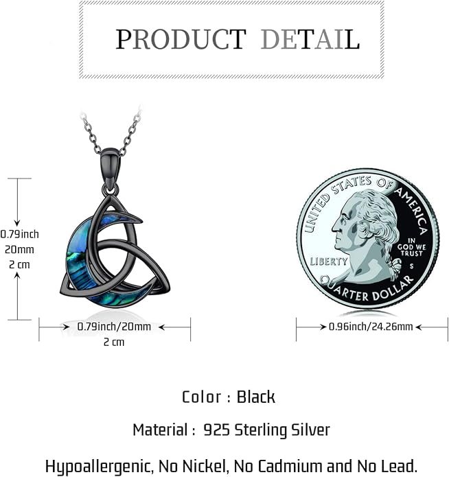 CHENGHONG Celtic Moon Necklace for Women 925 Sterling Silver Celtic Knot Moonstone Pendant Necklace Crescent Irish Necklaces Celtics Jewelry Gift for Women Men