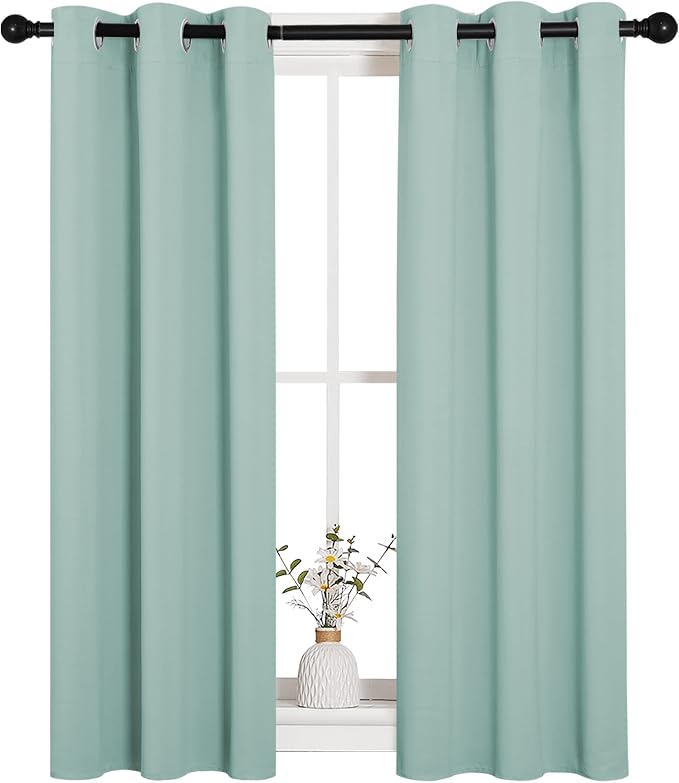 NICETOWN Thermal Insulated Curtains Blackout Draperies, Aqua Blue, Set of 2, 29 by 40 inches Long Window Treatment Solid Grommet Room Darkening Drape Panels for Bedroom