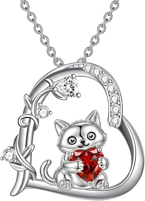 PELOVNY Teddy Bear Necklace for Women 925 Sterling Silver Bear/Highland Cow/Fox/Cat/Axolotl Birthstone Necklace Christmas Birthday Jewelry Gifts for Mom Daughter Wife Sister
