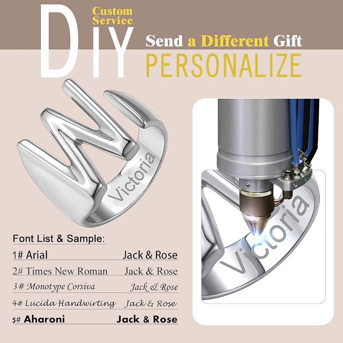 KeyStyle Bold Initial Letter Rings Adjustable, GoldChic Jewelry Women Gold Statement Ring Personalized Engraved Women’s Open Signet Ring for Party (Gold, White Gold, Black)