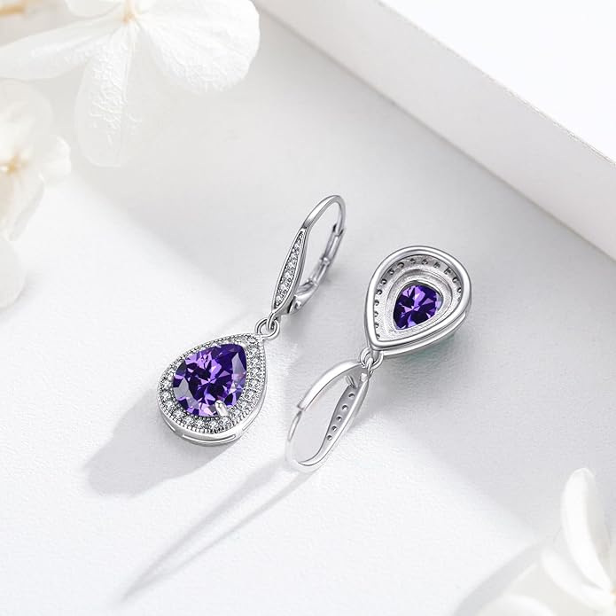 Trendy Dangle Earrings for Women Teen Girls Sterling Silver 12 Birthstone Earrings Minimalist Hypoallergenic Earrings for Sensitive Ears Jewelry Gifts