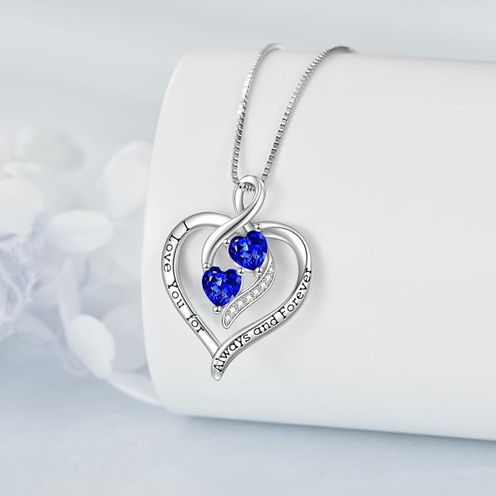 Hancock Forever Love Heart Birthstone Necklaces for Women 925 Sterling Silver Women Pendant Necklace, Mother’s Day Birthday Anniversary Jewelry Gift for Woman Mother Mom Wife Her