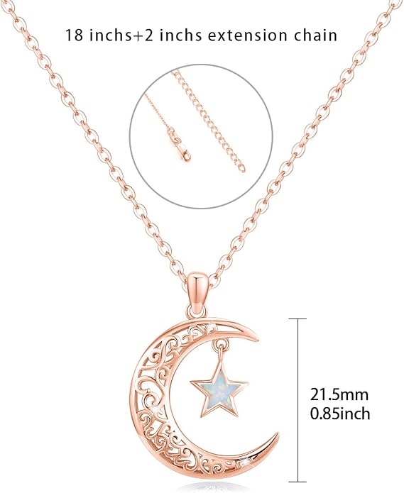 TRISHULA Moon Star Necklace, 925 Sterling Silver Crescent Moon Sun Pendant with Moonstone Crescent Jewelry Gift for Her Sister Birthday Christmas