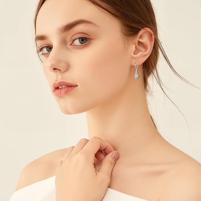 Larimar Dangle Earrings, 925 Sterling Silver Gemstone Larimar Drop Earrings for Women