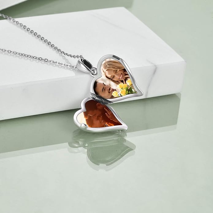 YFN Locket Necklace 925 Sterling Silver Heart Locket Necklace that Holds Pictures for Women Jewelry Gifts