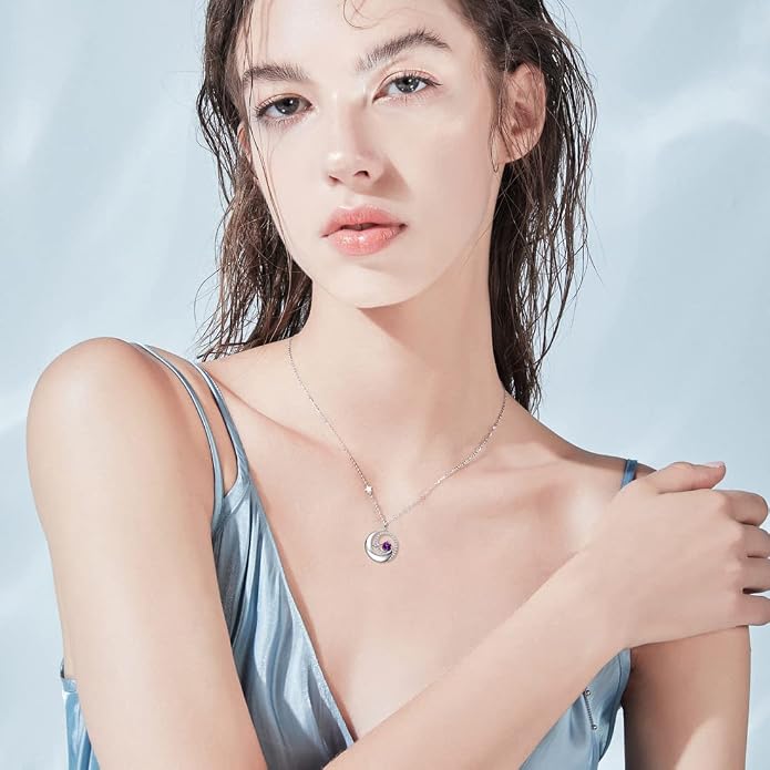 FANCIME Birthstone Necklaces 925 Sterling Silver Moon and Star Pendant Fine Jewelry Birthday Mothers Day Gifts for Mom Wife Her Daughter, Adjustable Chain 16+2"