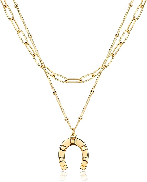 MEVECCO Layered Heart Necklace Pendant Handmade 18k Gold Plated Dainty Gold Choker Arrow Bar Layering Long Necklace for Women