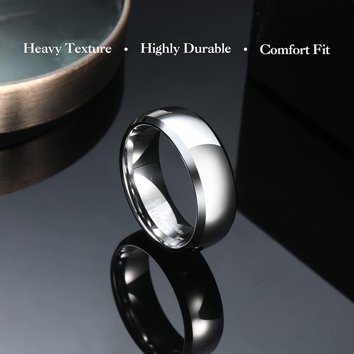 King Will Men's Women's Tungsten Carbide Ring 24k Gold Plated Rose Gold Plated Domed Polished Finish Wedding Band