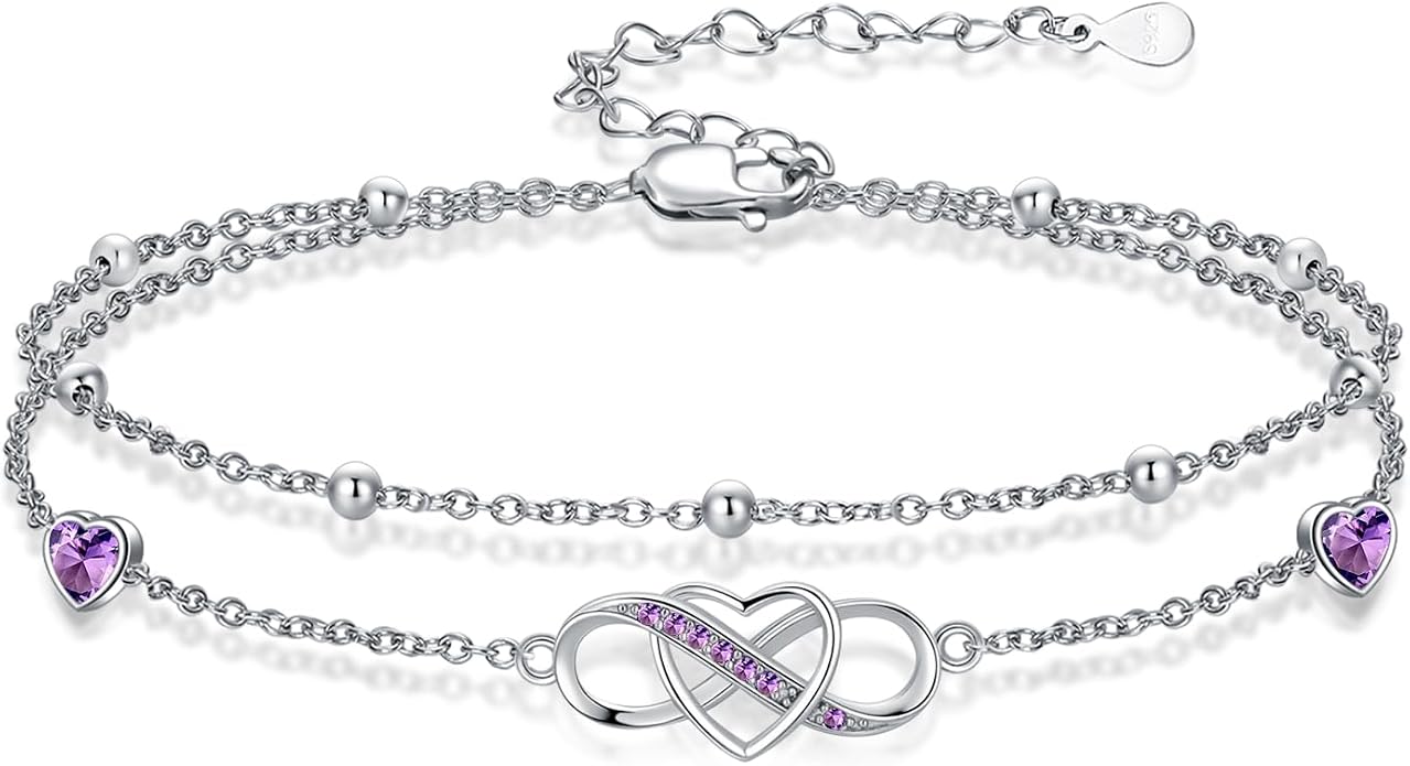Anklet for Women 925 Sterling Silver Double Infinity Ankle Bracelet Waterproof Summer Jewelry Anniversary Birthday Gifts for Her