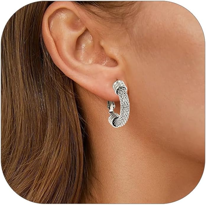 FOCALOOK 14K Gold Plated Hoop Earrings, Lightweight Hypoallergenic Large Stainless Steel Black Hoops Earrings for Women 20/30/40/50/60/70/80mm