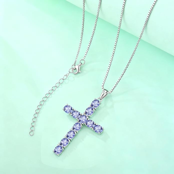 925 Sterling Silver Cross Necklace for Women Men Christian Jesus Faith Birthstone Cross Crucifix Pendant Necklaces