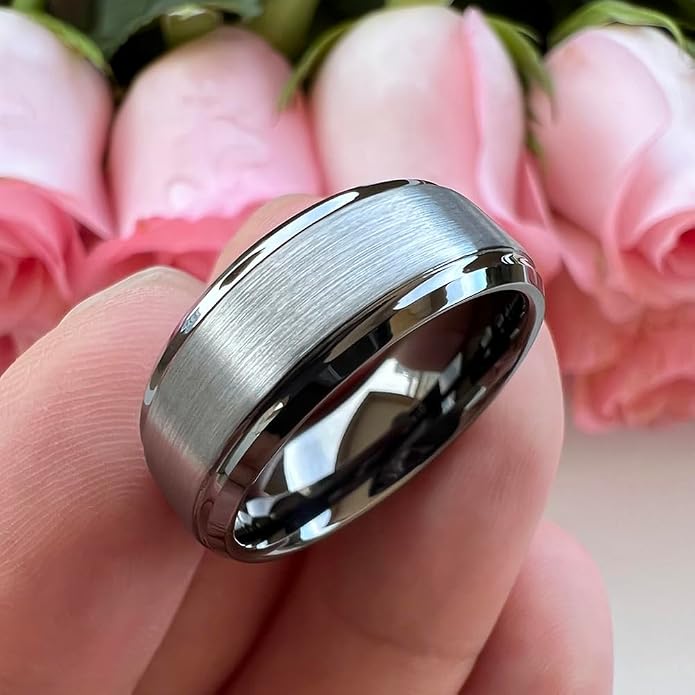 TUTISS 6mm 8mm Tungsten Rings for Men Women Fashion Engagement Wedding Bands Brushed Finish Stepped Beveled Edges Comfort Fit