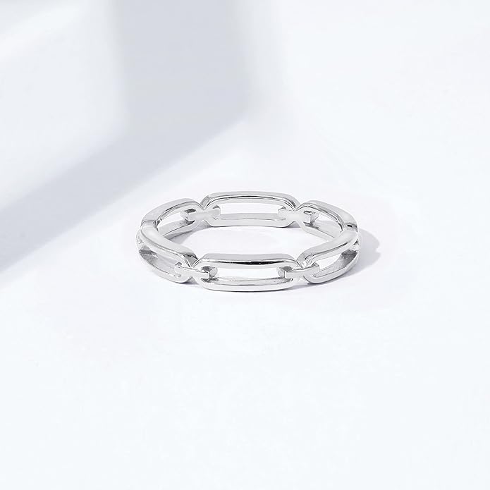 Amazon Essentials 14K Gold or Rhodium Plated Sterling Silver Chain Link Band Ring