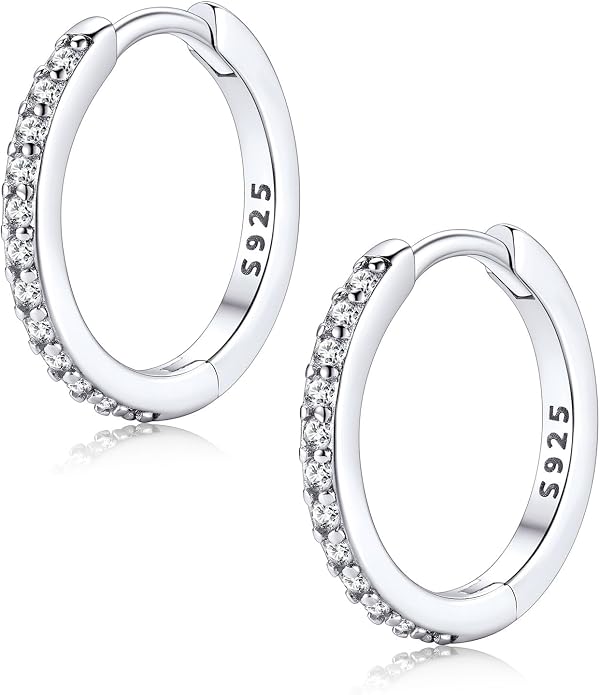 FaithHeart 925 Sterling Silver Huggie Hoop Earrings, Silver Small Hoop Earring for Women, 14K Gold/Black/Rose Gold Hypoallergenic Cartilage Earrings for Women 6/8/10/12/14/16/18/20mm