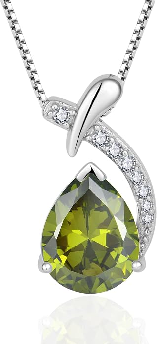 Teardrop Birthstone Necklace for Women,925 Sterling Silver Pear Cut Zircon Gemstone Pendant Necklace for Birthday Engagement Anniversary Wedding Jewelry