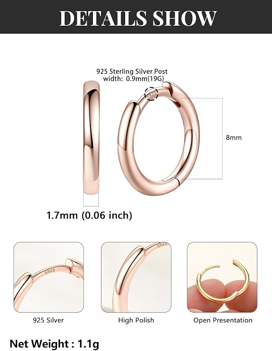 Silvora 14K Gold Plated Huggie Hoop Earrings for Women, Small Sterling Silver Hoops, Hypoallergenic Cartilage Earrings for Sensitive Ears 8/10/12/14/16/18/20MM
