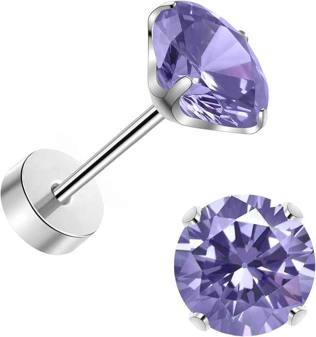 Titanium Earrings for Women Stud Earrings Cubic Zirconia Dainty Screw Flat Back Hypoallergenic Earrings for Women for Multiple Cartilage Helix Conch Tragus Piercing Jewelry for Sensitive Ears